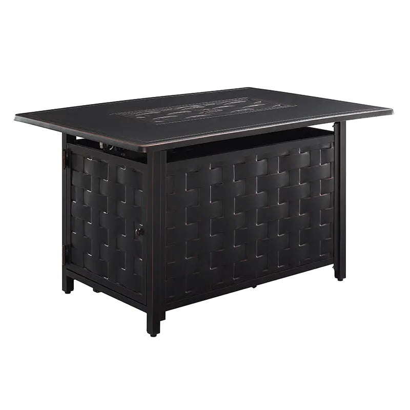 Preston 44" Rectangular Basketweave Aluminum Convertible Gas Fire Pit Table