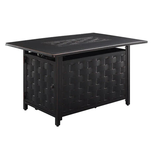 Preston 44" Rectangular Basketweave Aluminum Convertible Gas Fire Pit Table