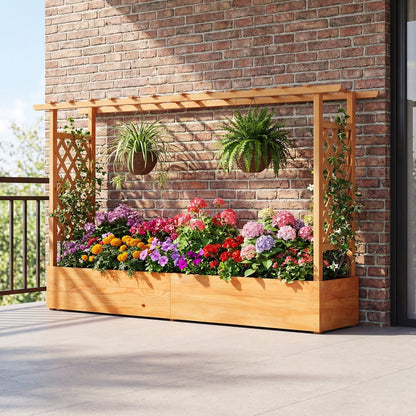Wooden Raised Garden Bed with Trellis & Hanging Roof – Pine Wood Planter Box