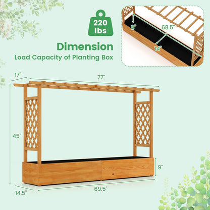 Wooden Raised Garden Bed with Trellis & Hanging Roof – Pine Wood Planter Box