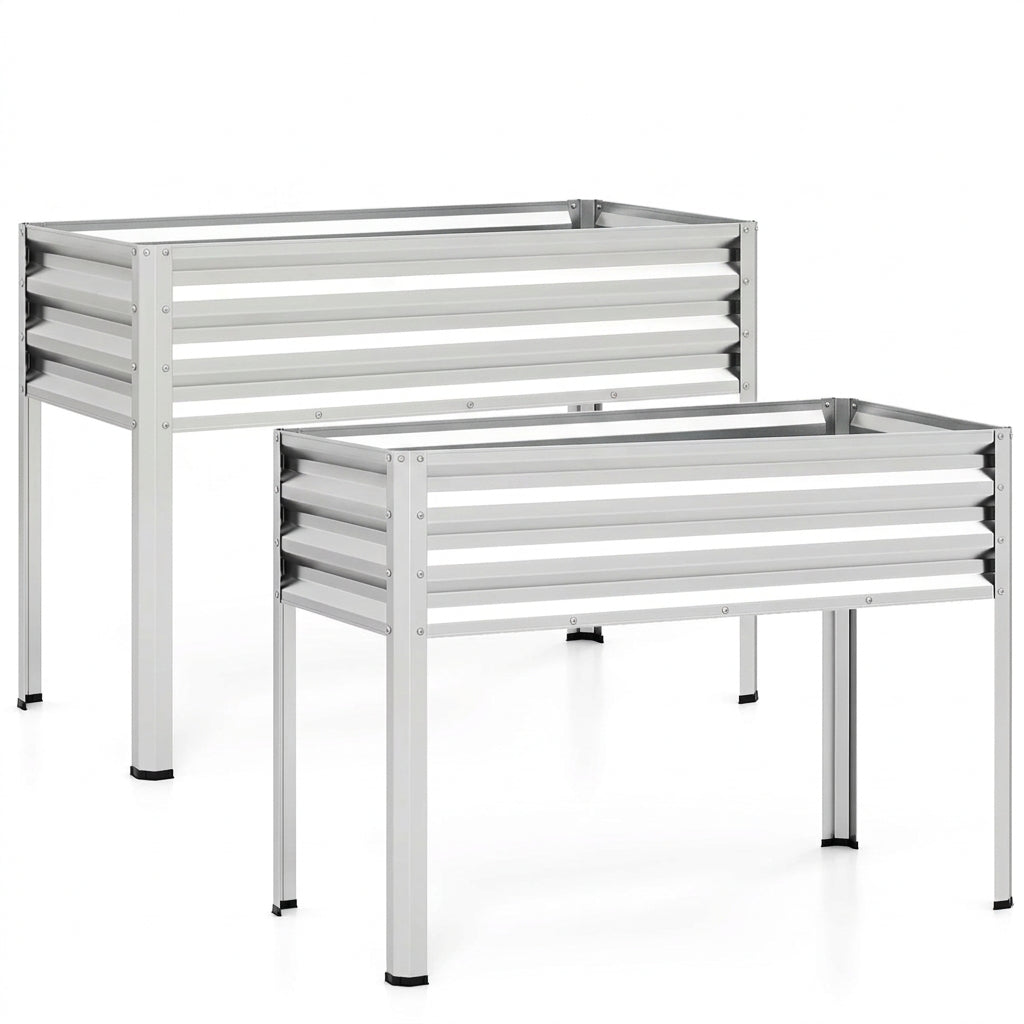 Raised Garden Bed Set of 2 Electro-Coating Metal Large Elevated Planter Box