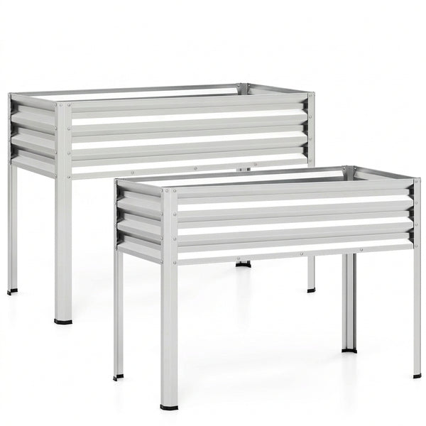 Raised Garden Bed Set of 2 Electro-Coating Metal Large Elevated Planter Box