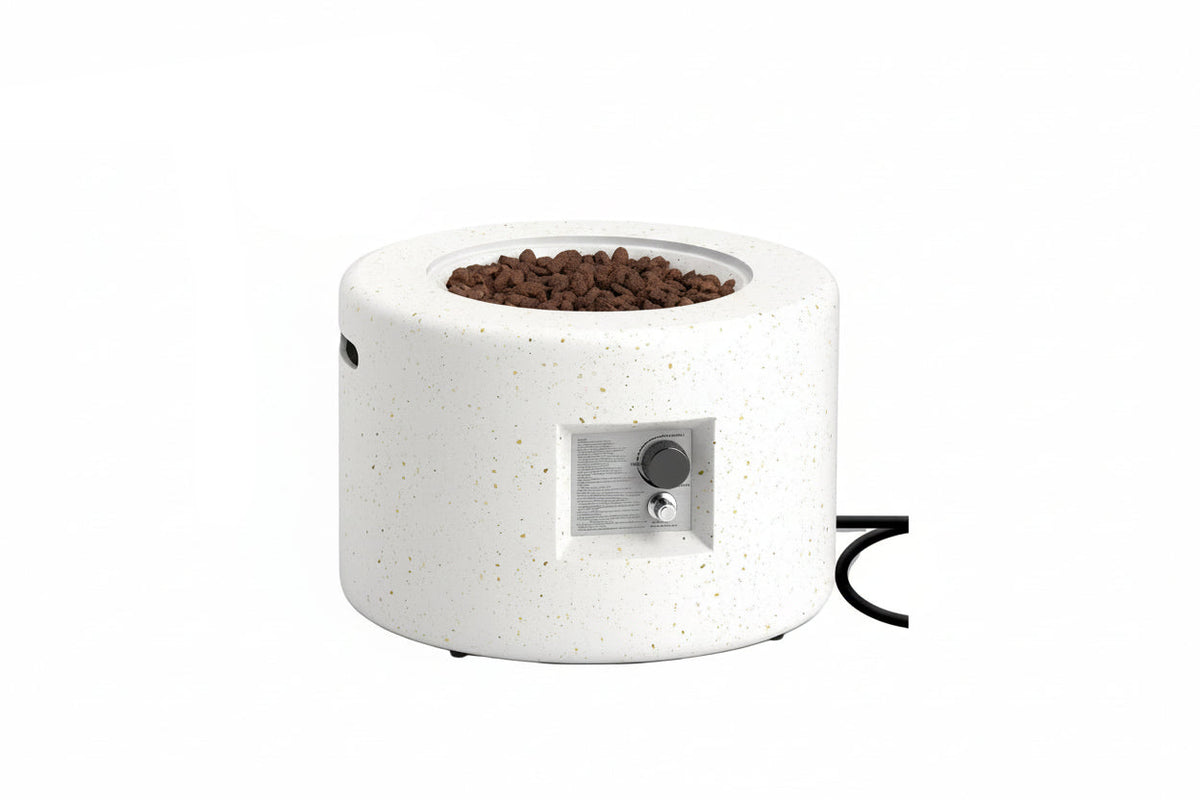 Round Terrazzo Propane Gas Fire Pit with Hideaway Tank Holder and Lava Rocks