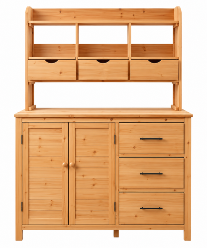 TOPMAX 65" Farmhouse Wooden Garden Potting Bench – 6 Drawers, Storage Cabinet & Adjustable Shelf