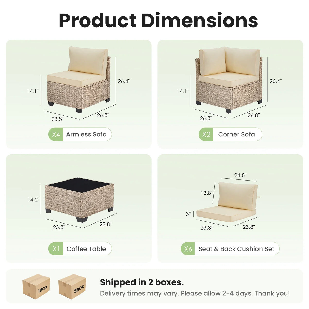 7-Piece Patio Furniture Set, Outdoor Rattan Sectional Sofa with Tempered Glass Table