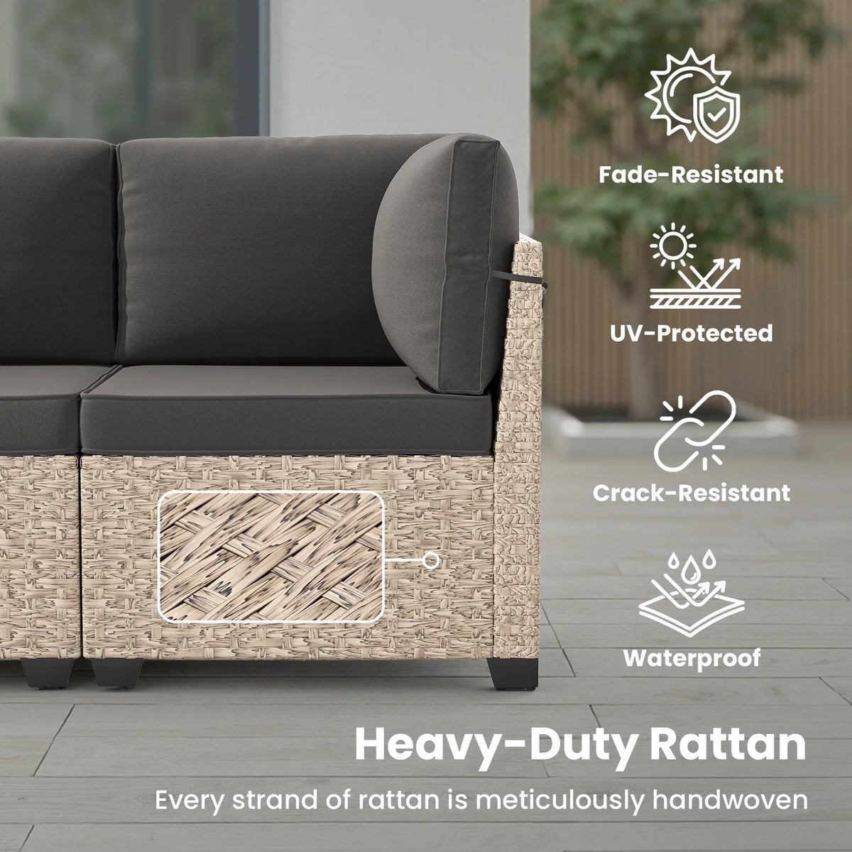 7-Piece Patio Furniture Set, Outdoor Rattan Sectional Sofa with Tempered Glass Table