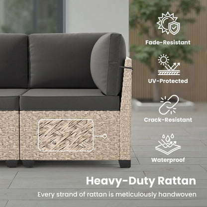 7-Piece Patio Furniture Set, Outdoor Rattan Sectional Sofa with Tempered Glass Table