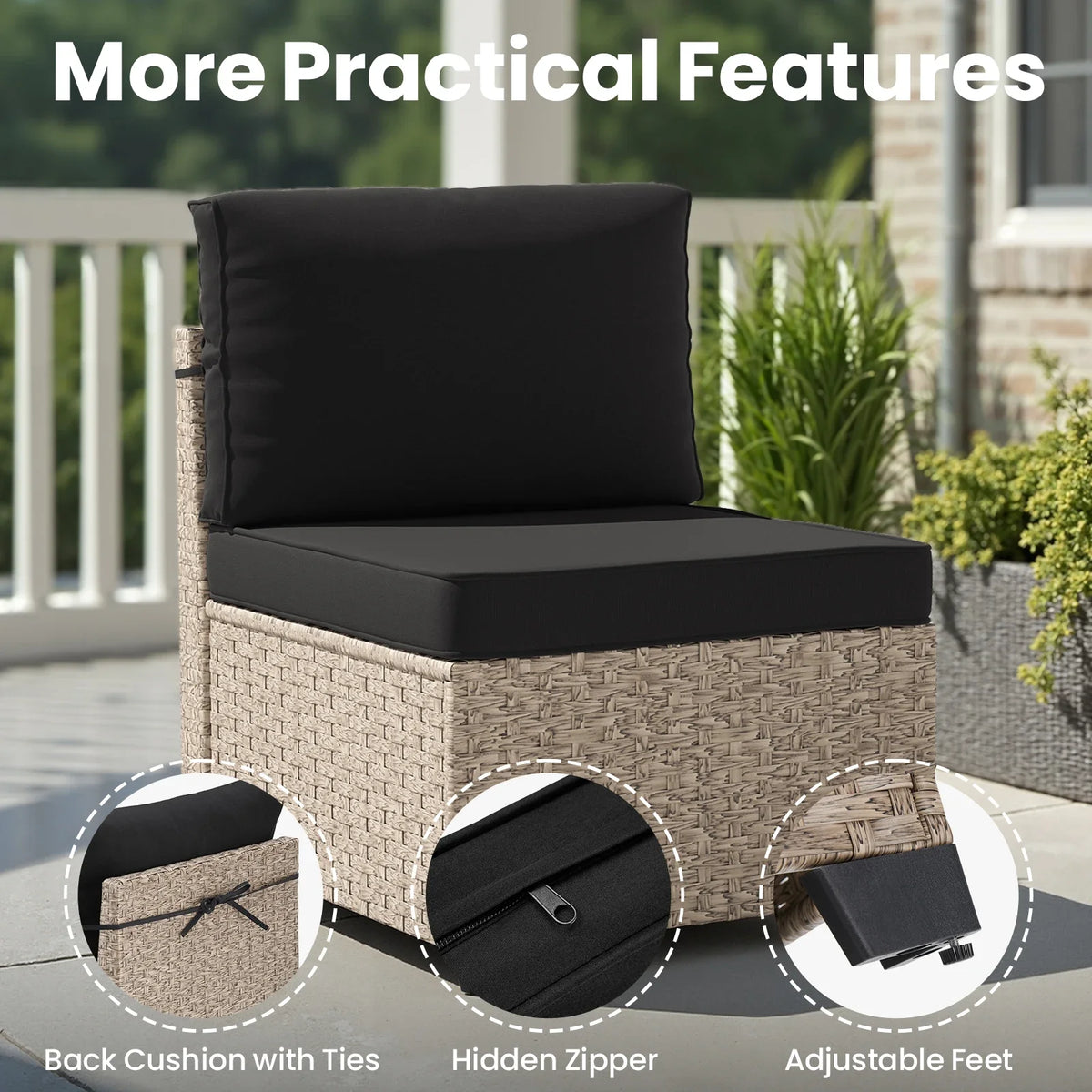 7-Piece Patio Furniture Set, Outdoor Rattan Sectional Sofa with Tempered Glass Table