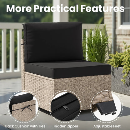 7-Piece Patio Furniture Set, Outdoor Rattan Sectional Sofa with Tempered Glass Table