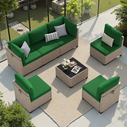 7-Piece Patio Furniture Set, Outdoor Rattan Sectional Sofa with Tempered Glass Table