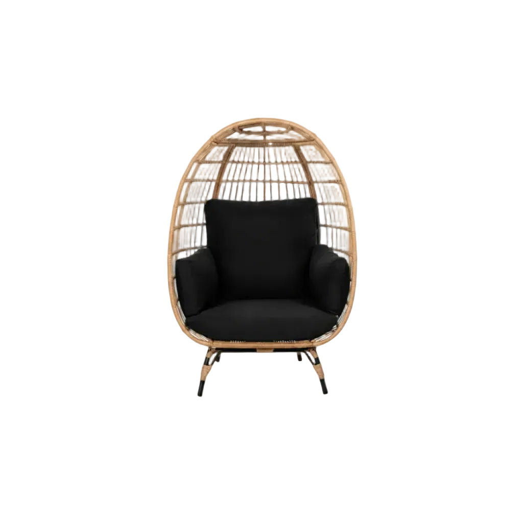 Oversized Patio Lounger Indoor/Outdoor Wicker Egg Chair Black