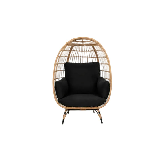 Oversized Patio Lounger Indoor/Outdoor Wicker Egg Chair Black