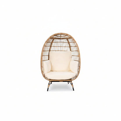 Oversized Patio Lounger Indoor/Outdoor Wicker Egg Chair – Off White