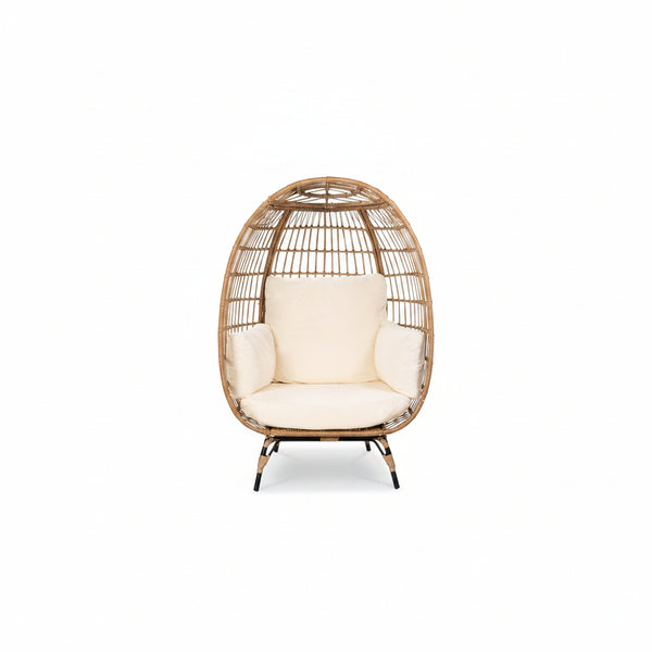 Oversized Patio Lounger Indoor/Outdoor Wicker Egg Chair – Off White
