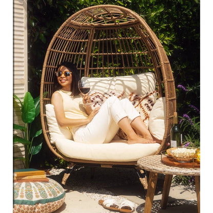 Oversized Patio Lounger Indoor/Outdoor Wicker Egg Chair – Off White