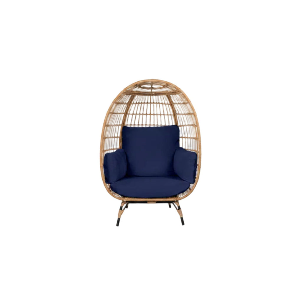 Oversized Patio Lounger Indoor/Outdoor Wicker Rattan Egg Chair Dark Blue