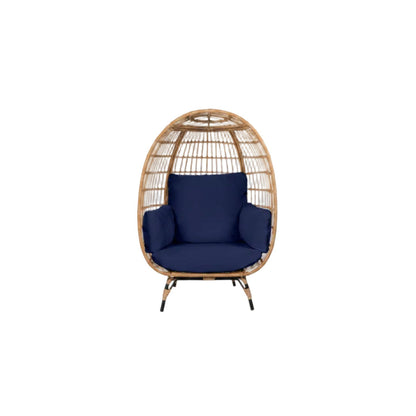 Oversized Patio Lounger Indoor/Outdoor Wicker Rattan Egg Chair Dark Blue