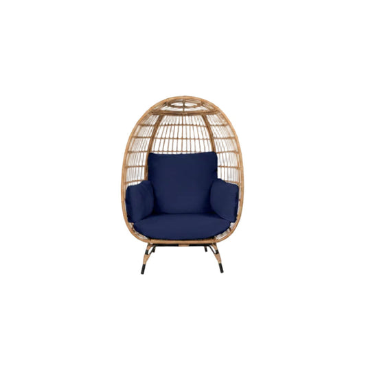 Oversized Patio Lounger Indoor/Outdoor Wicker Rattan Egg Chair Dark Blue
