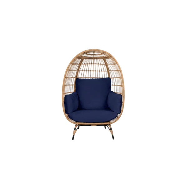 Oversized Patio Lounger Indoor/Outdoor Wicker Rattan Egg Chair Dark Blue