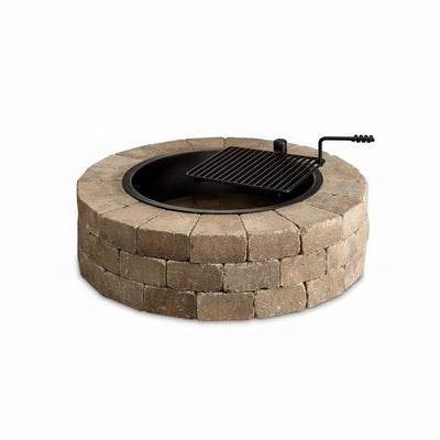 48-in Outdoor Round Concrete Block Stone Fire Pit Kit with Cooking Grill Grate