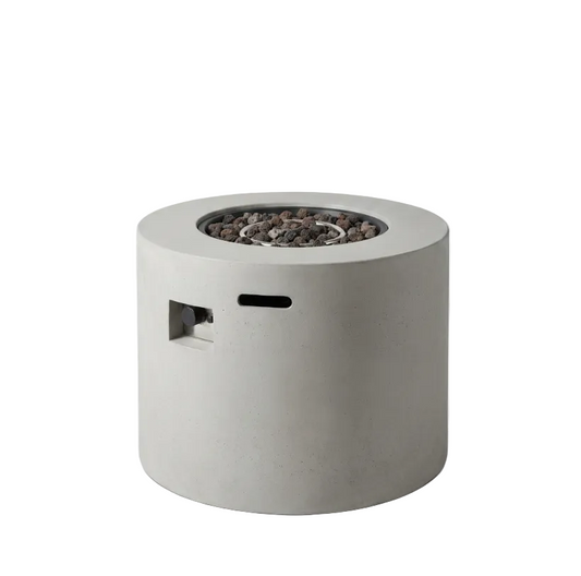 Zachary 31 In. X 24.5 In. Circular Concrete Propane Outdoor Patio Fire Pit in Light Gray