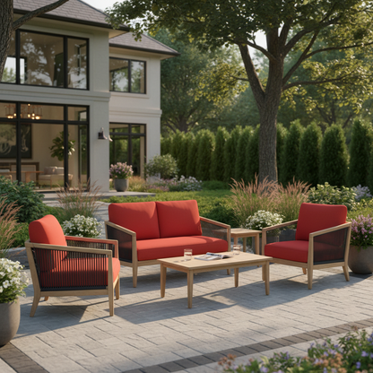 4 Pieces Wood Outdoor Patio Furniture Set with Cushions for Garden