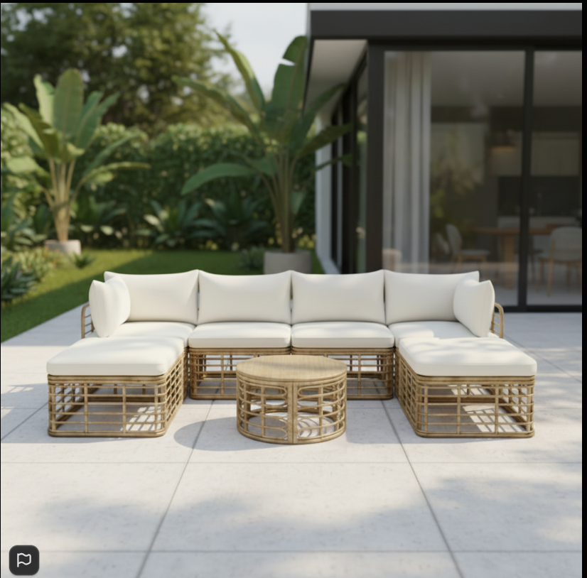 Outdoor Patio Furniture, All-Weather Rattan Sectional Sofa Set With Thick Cushions And Pillows-Beige