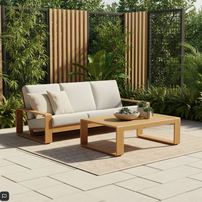 Lirienne 2-Piece Outdoor Patio Aluminum Faux Wood Furniture Set