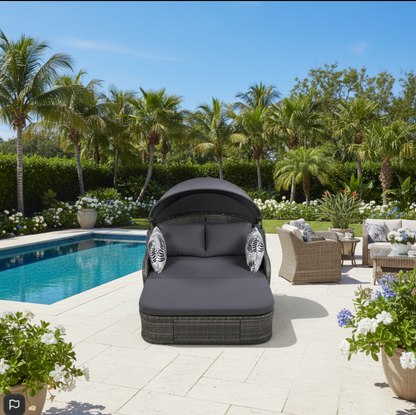 Outdoor Sunbed with Adjustable Canopy PE Rattan Daybed