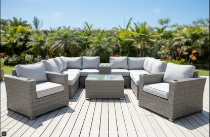 Fully Assembled 8-Person Outdoor Wicker Seating Group with Cushions