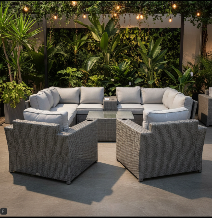 Fully Assembled 8-Person Outdoor Wicker Seating Group with Cushions