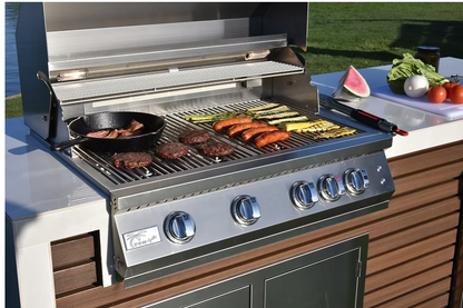 Kokomo Shiplap Outdoor Kitchen Island – 7’6" with 4-Burner Grill, Waterfall Edge, Fridge & Porcelain Countertop | LP or NG