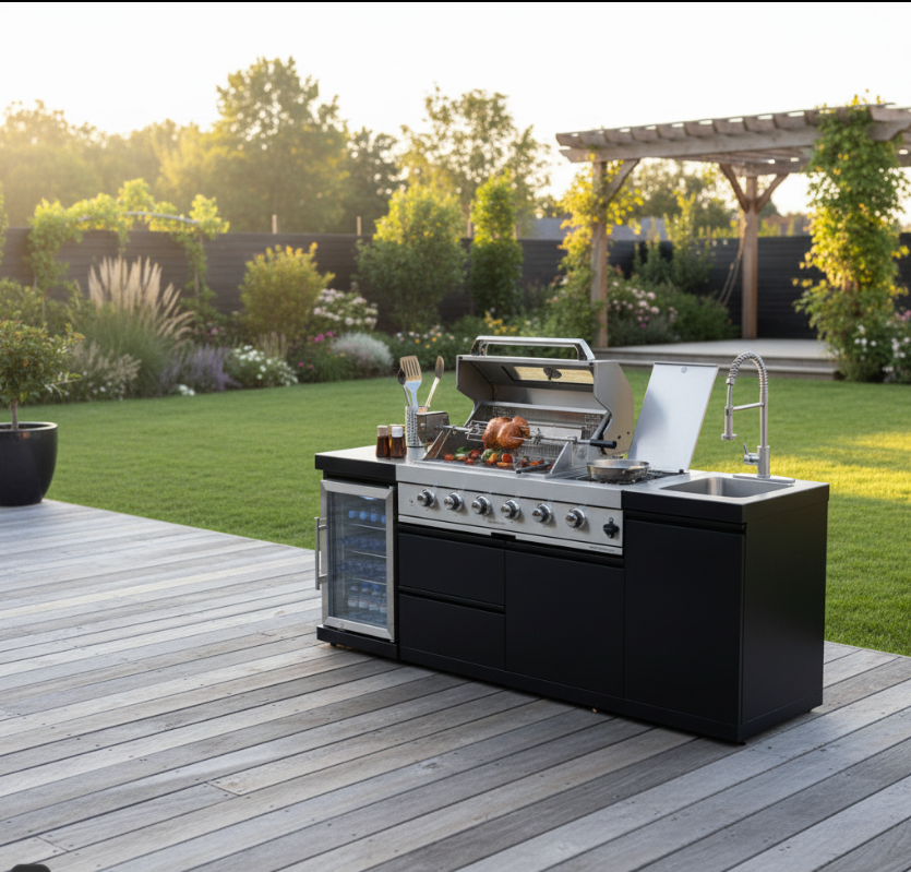 85-Inch 4-Burner Stainless Steel Gas Outdoor Kitchen Barbecue Island Grill