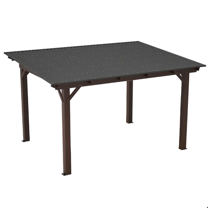 13x10ft Wooden Garden Gazebo with Metal Roof