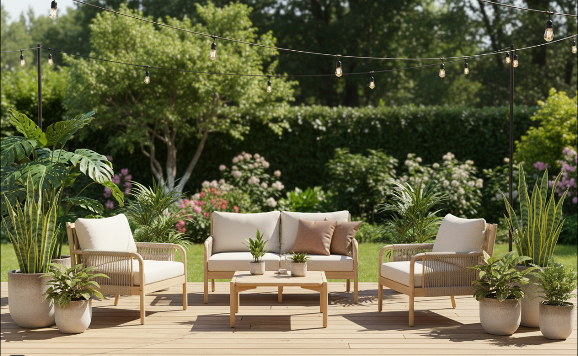 Casper Outdoor Sofa & Coffee Table Set – 7‑Piece Acacia & Rope Design