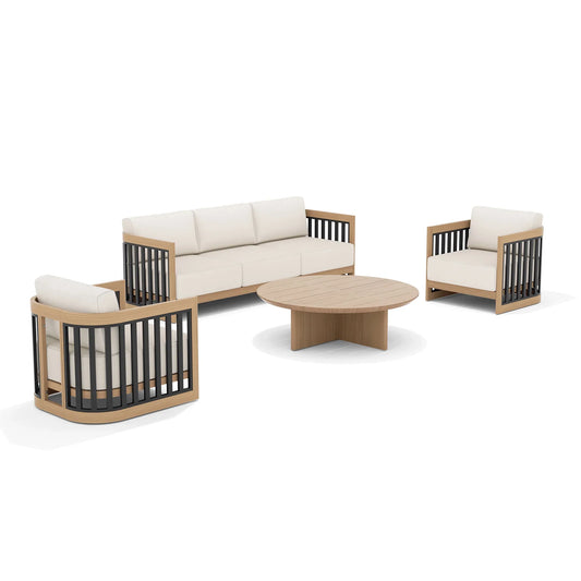 Sereno 4‑Piece Aluminum Patio Conversation Set - 2 Chairs with Round Coffee Table