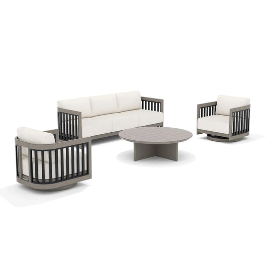 Sereno 4 - Piece Outdoor Aluminum Sofa Set With Swivel Chairs and Round Coffee Table