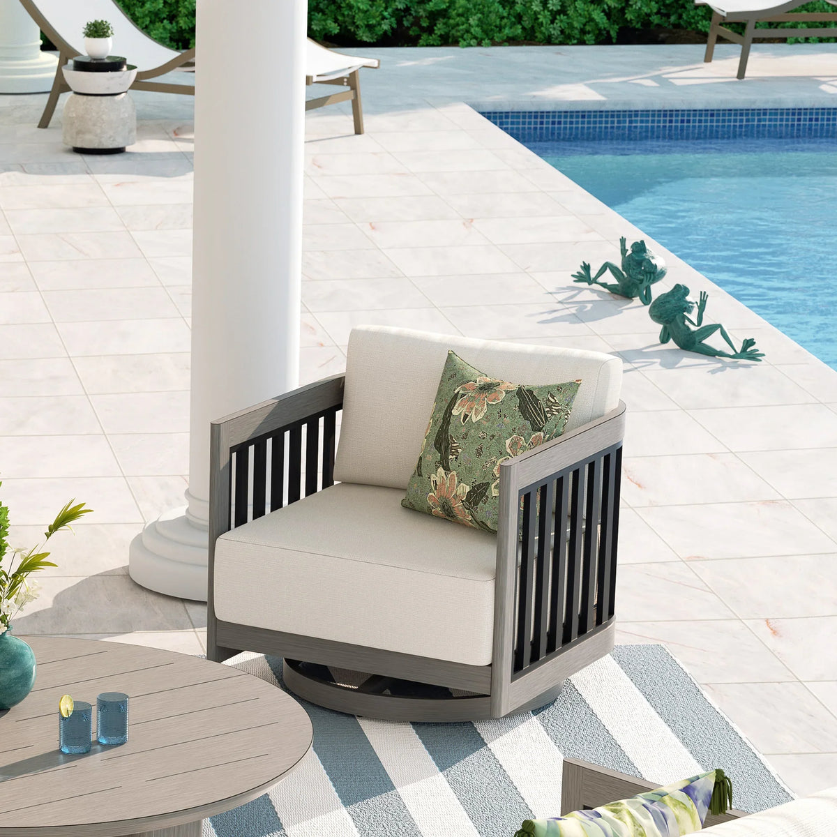 Sereno 6-Piece Swivel Aluminum Patio Conversation Set with Ottoman