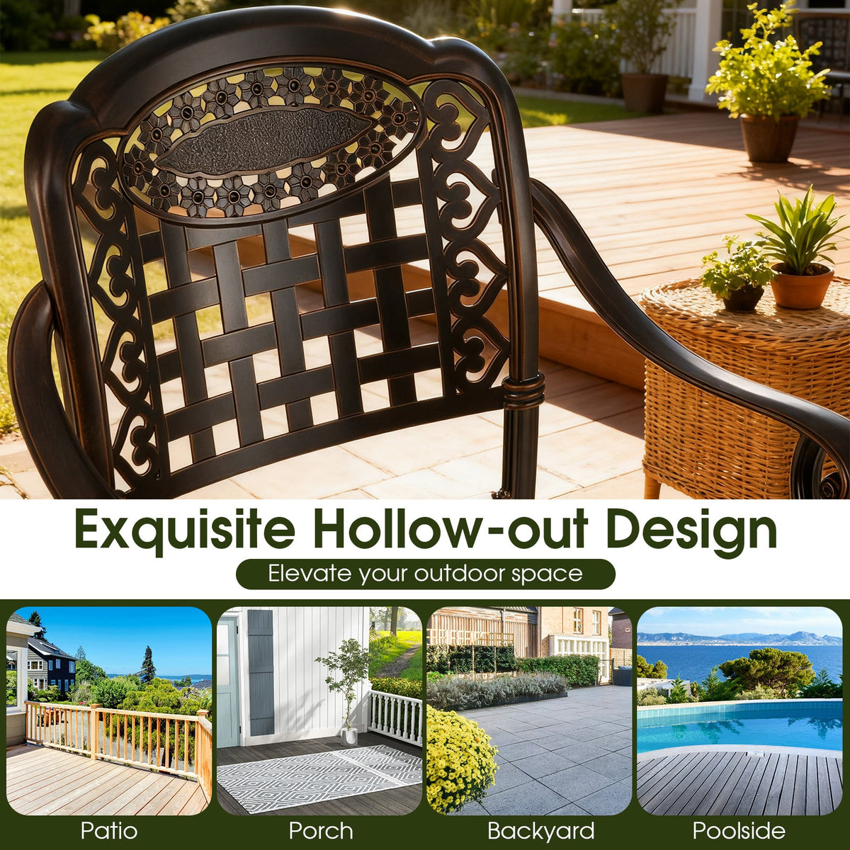 Set of 4 Outdoor Bar Stools — 25.5" Counter‑Height Cast Aluminum Bar Chairs (Copper Finish)