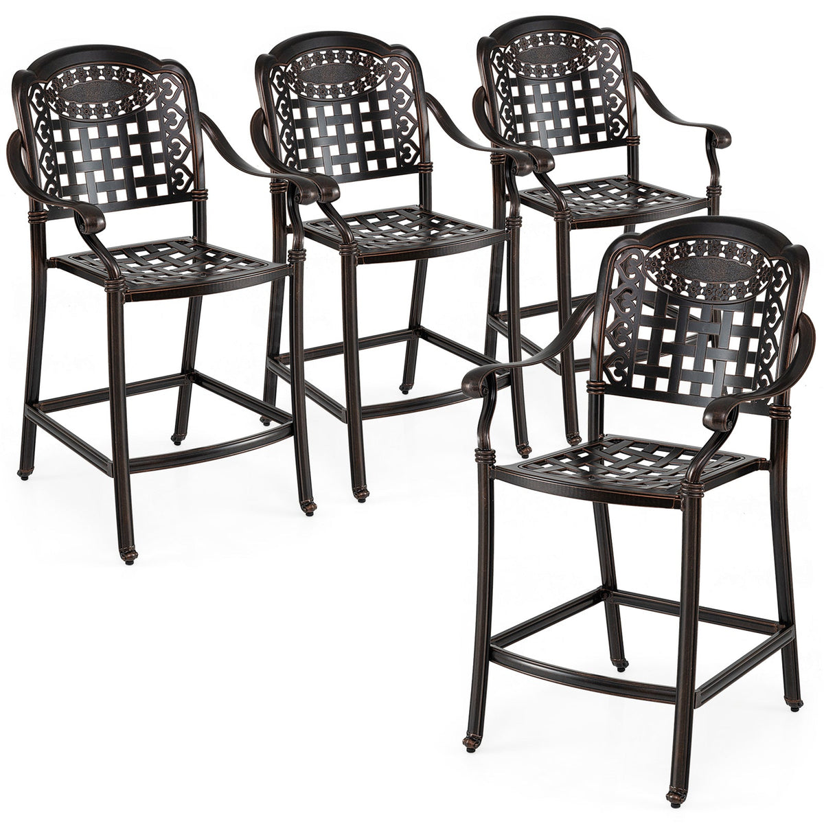 Set of 4 Outdoor Bar Stools — 25.5" Counter‑Height Cast Aluminum Bar Chairs (Copper Finish)