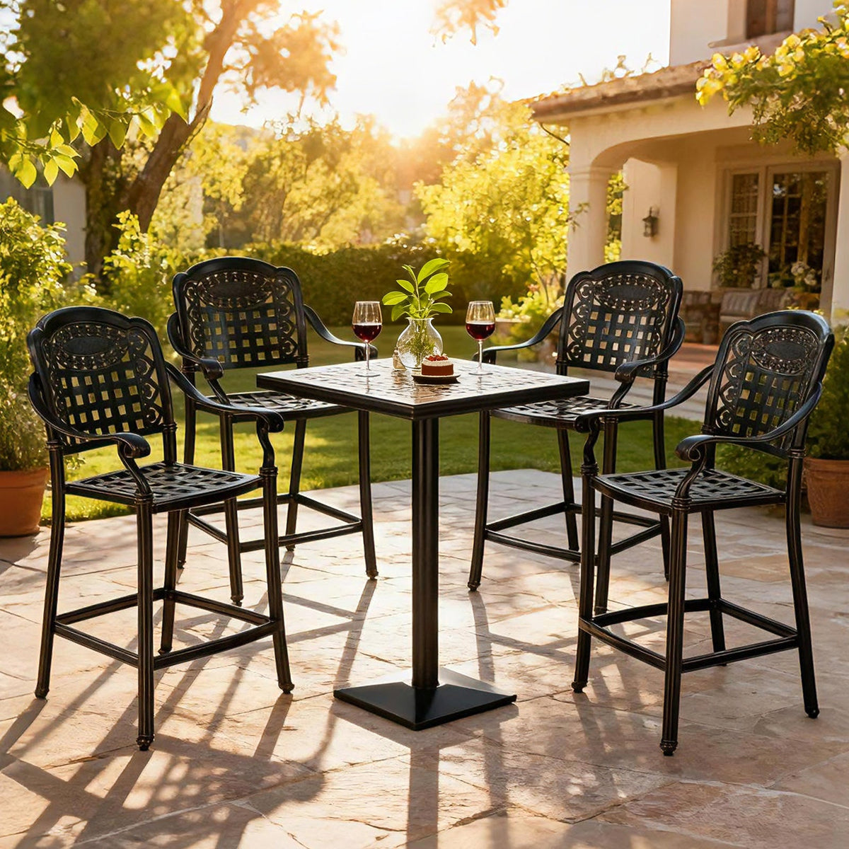 Set of 4 Outdoor Bar Stools — 25.5" Counter‑Height Cast Aluminum Bar Chairs (Copper Finish)