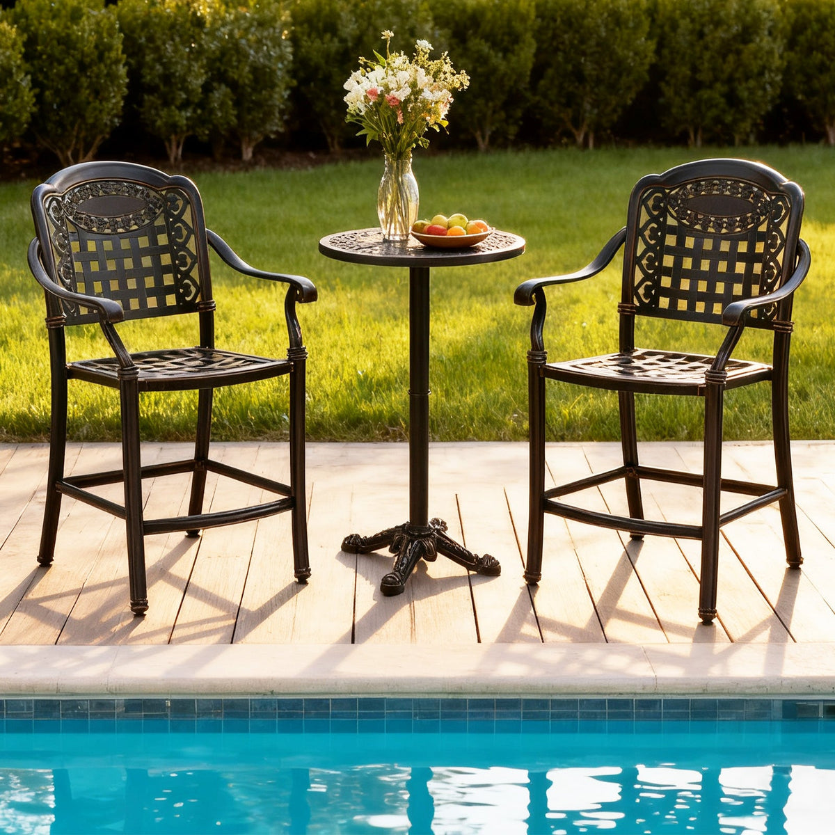 Set of 4 Outdoor Bar Stools — 25.5" Counter‑Height Cast Aluminum Bar Chairs (Copper Finish)