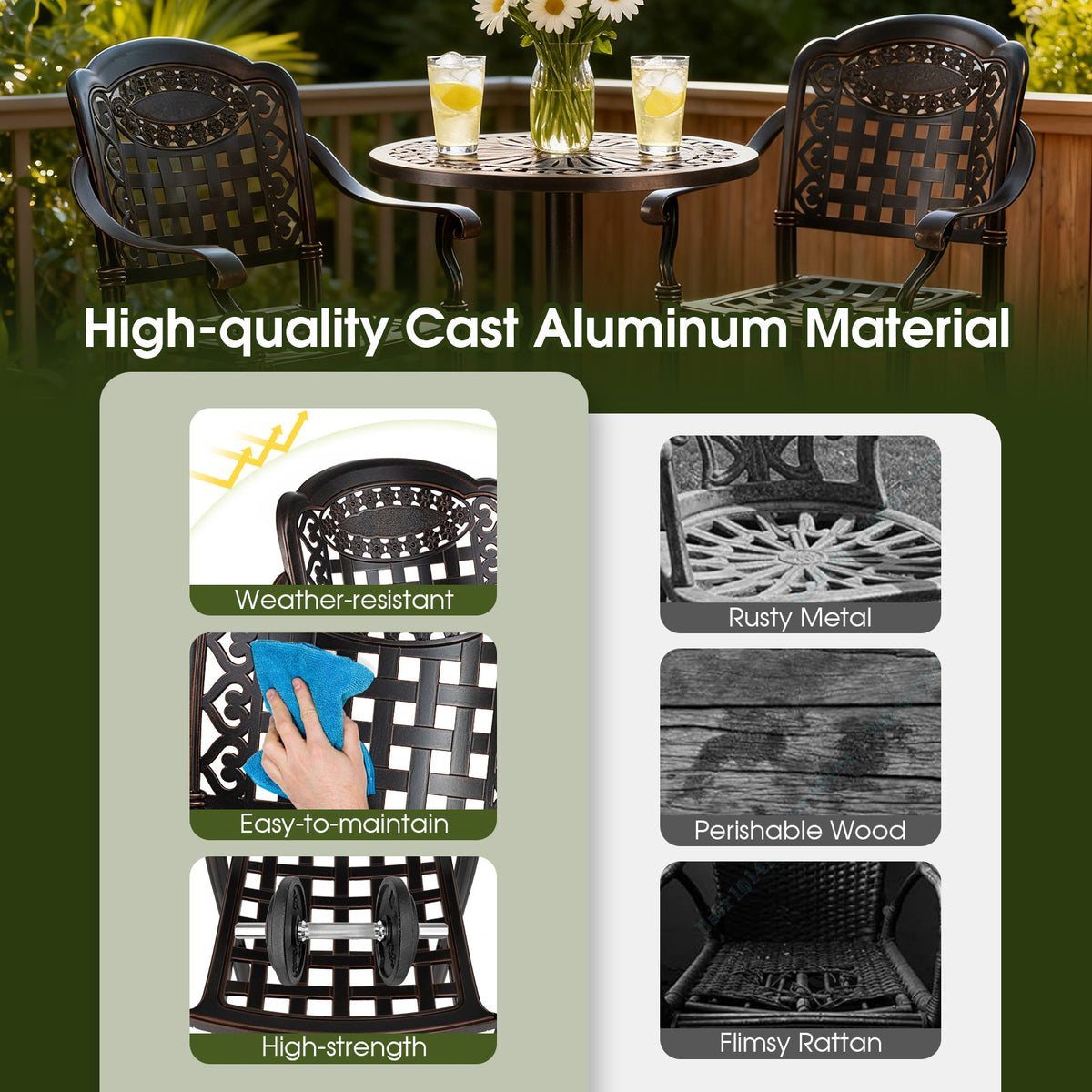 Set of 4 Outdoor Bar Stools — 25.5" Counter‑Height Cast Aluminum Bar Chairs (Copper Finish)