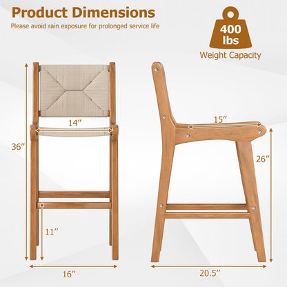 Outdoor Counter Bar Stool Set — Teak Wood & Woven Rope (4‑Piece)
