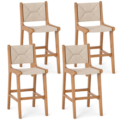 Outdoor Counter Bar Stool Set — Teak Wood & Woven Rope (4‑Piece)