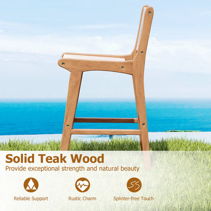Outdoor Counter Bar Stool Set — Teak Wood & Woven Rope (4‑Piece)