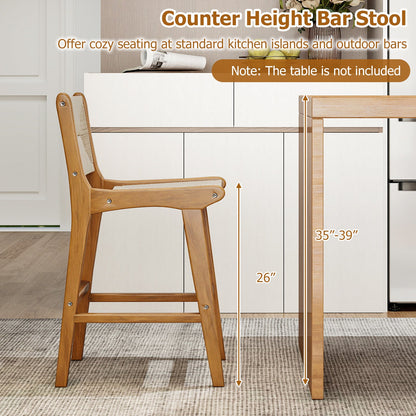 Outdoor Counter Bar Stool Set — Teak Wood & Woven Rope (4‑Piece)