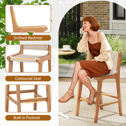 Outdoor Counter Bar Stool Set — Teak Wood & Woven Rope (4‑Piece)