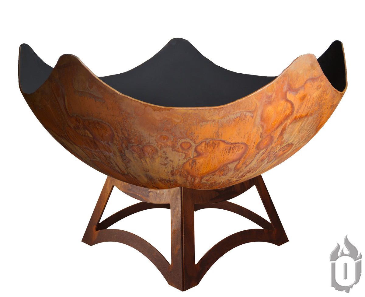 Ohio Flame “Stellar” Artisan Fire Bowl — Handcrafted Carbon Steel with Patina Finish & Liberty Hollow Base (Made in USA)