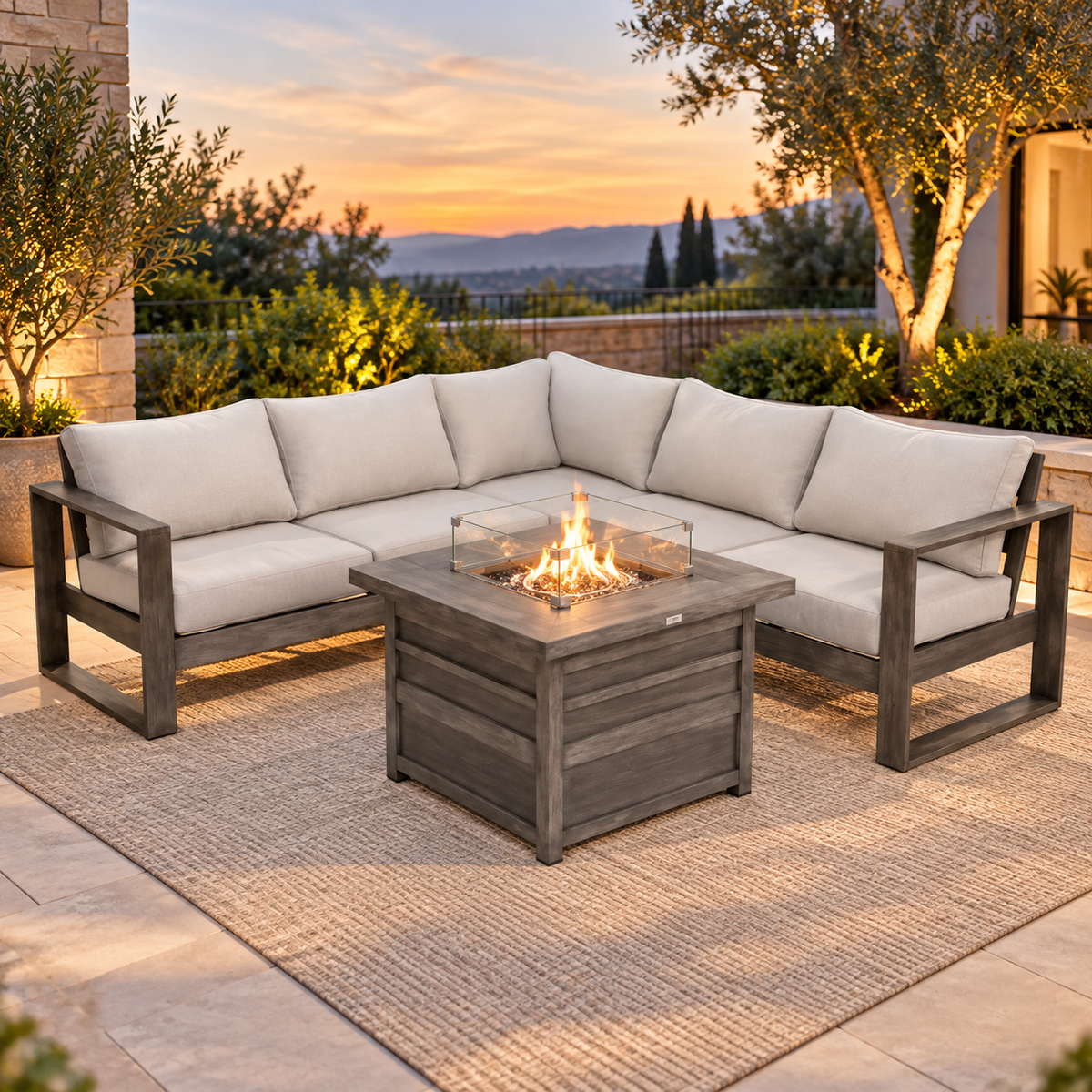 Aluminum Firepit Sofa Set — Walsh 4‑Piece